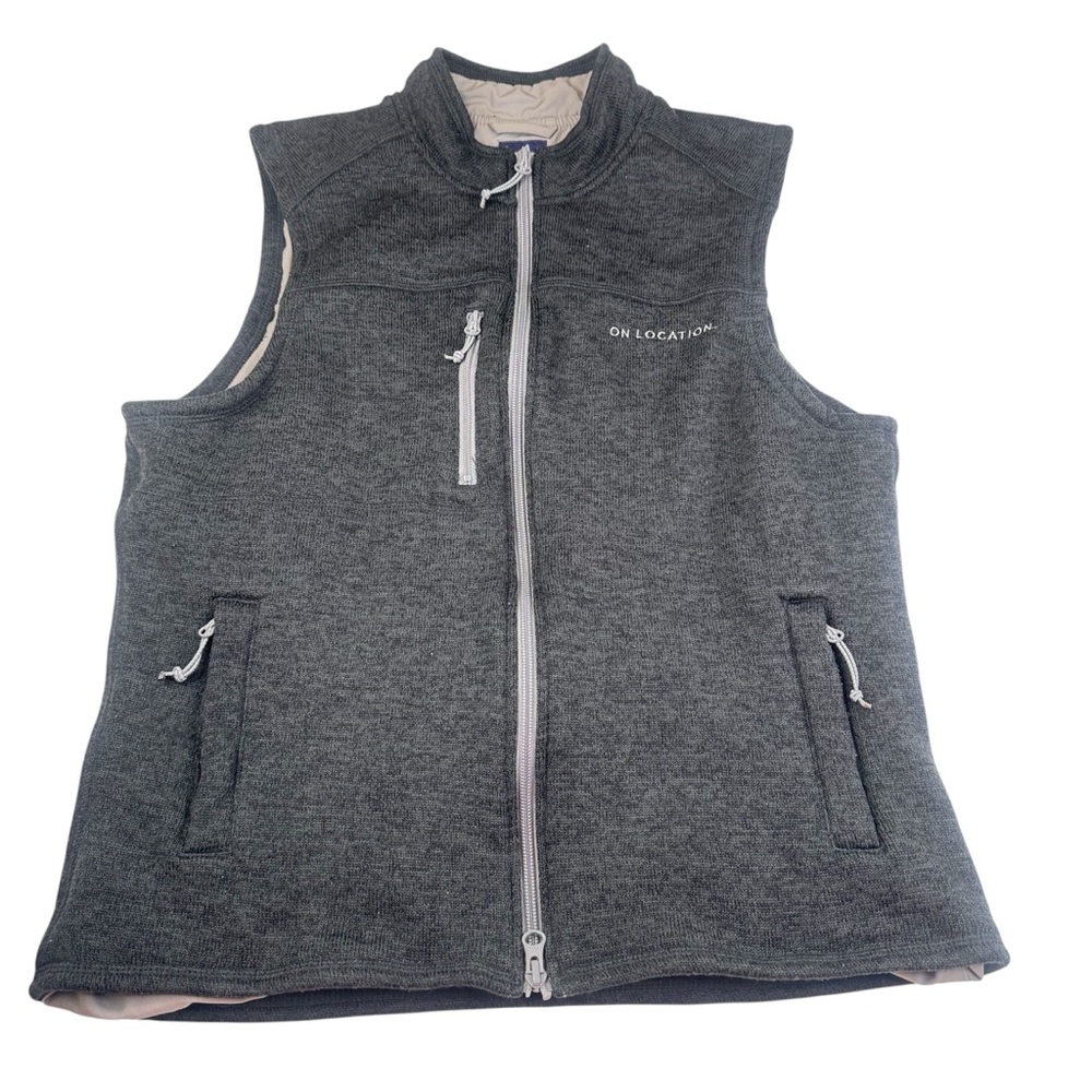 Johnnie-O Vest Men's Medium Gray Fleece Lined Full Zip Preppy Outdoor Pockets